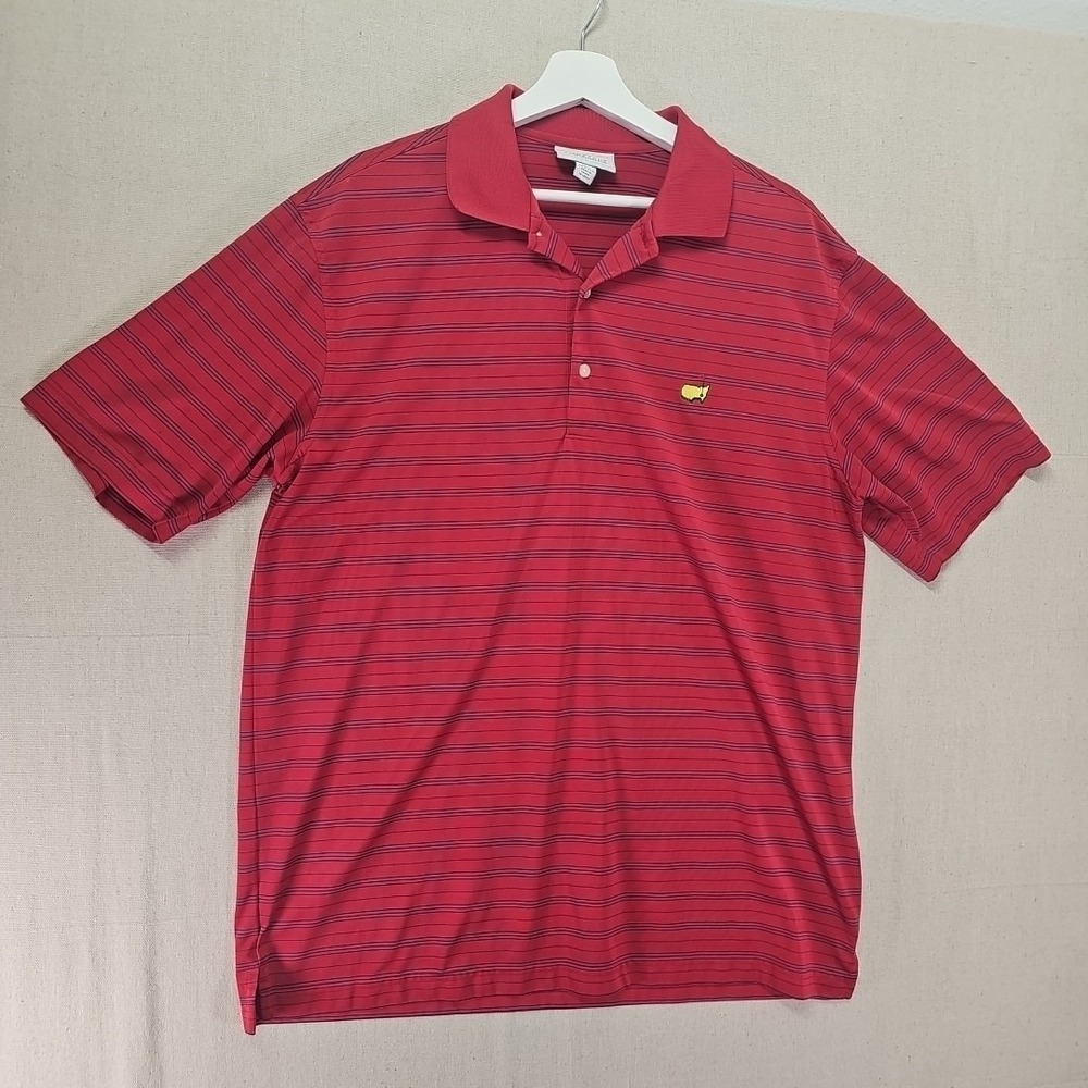 Masters Performance Polo Shirt Men's Large Red Striped Golf Augusta Nationals